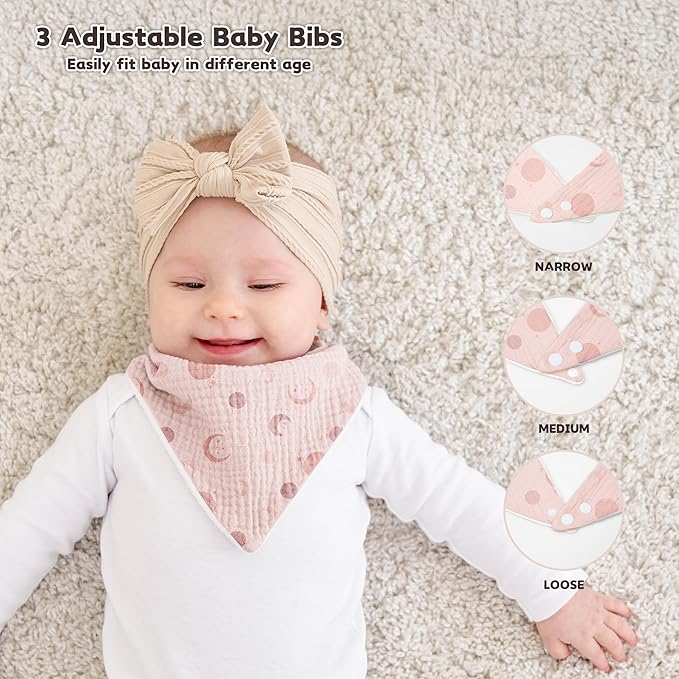 Susurration Muslin Baby Drool Bibs 6Pack Soft Triangular Adjustable Baby Bandana Bibs for Unisex Baby Girls & Boys