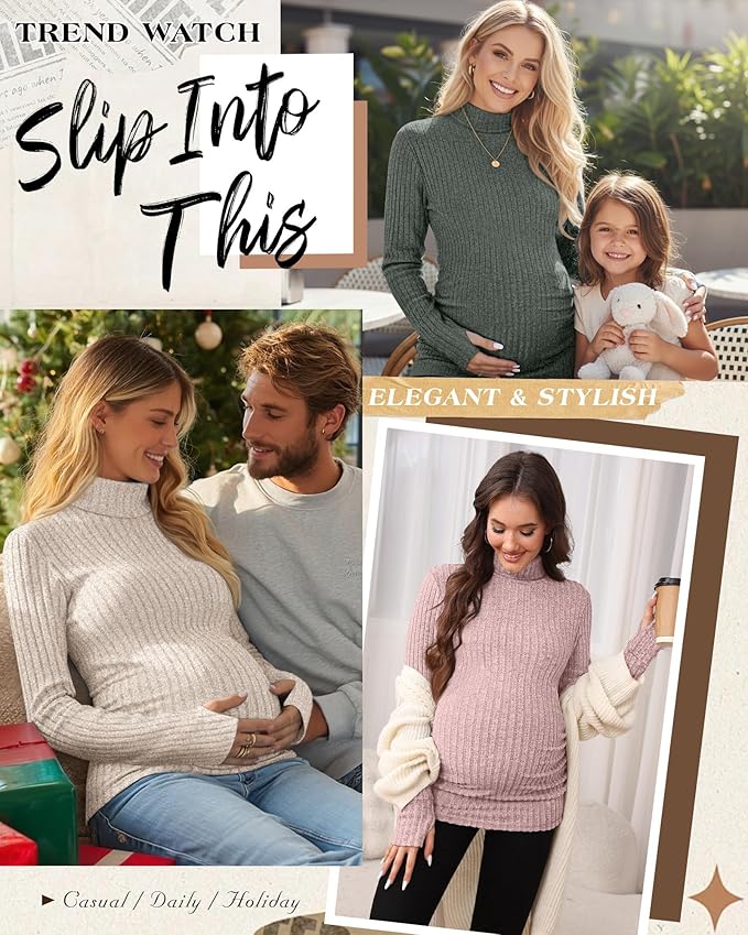 3 Pack Maternity T-Shirts Pregnancy Tops Women Sweater Long Sleeve Turtleneck Ribbed Finger Sleeve Outfits