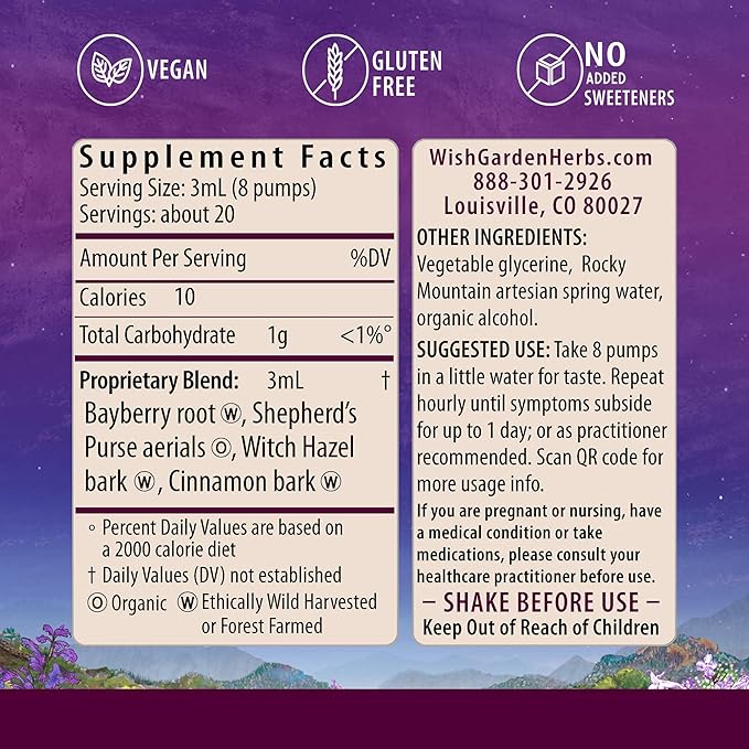 WishGarden Herbs Flow Stopper Lingering Cycle (Wombstringe) - Plant-Based Herbal Formula w/Shepherd's Purse & Witch Hazel, Moderates Breatkthrough Bleeding, Blood Flow & Spotting Between Cycles, 4oz