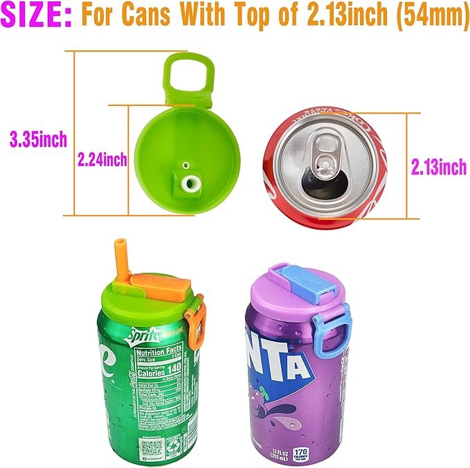 6 pack 6 color Soda Can Lids with Straws, Reusable Silicone Straws Soda Can Covers, BPA-Free,Airtight Seal, Easy to Use, Prevents Spills, Fits Standard Cans.