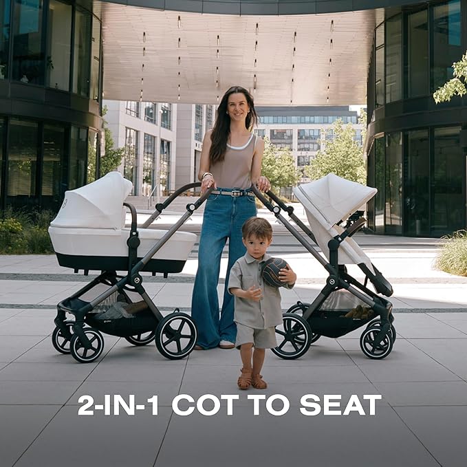 Cybex EOS 2-in-1 Stroller - Bassinet Stroller Converts to Toddler Stroller with One-Hand Recline - Bassinet and Toddler Seat Included, Reversible & Travel System Ready, Moon Black