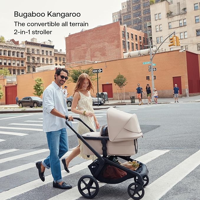 Bugaboo Kangaroo Single to Double Tandem Stroller with Seat and Bassinet for All Terrains, Black/Forest Green