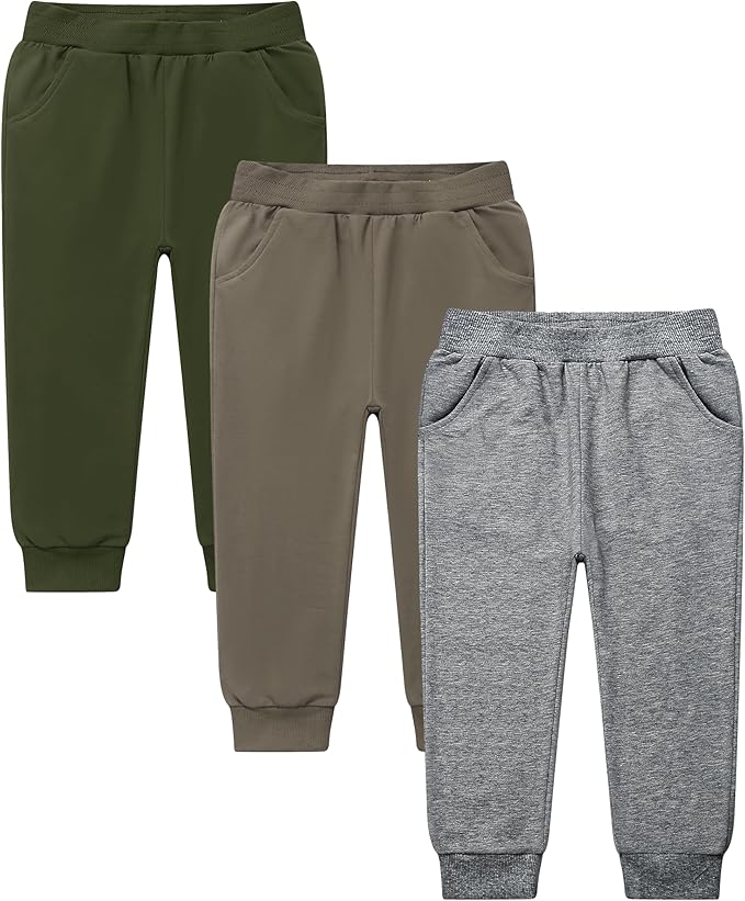 GFQLONG 2/3 Pack Toddler Pants Sweatpants Boys Cotton Joggers, Athletic Pull on Sweat Pants with Pockets for Kids Clothes
