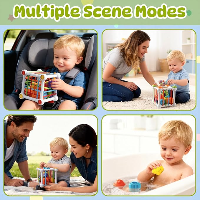 Montessori Sensory Cube for Toddlers 18 Months + | Educational Activity Center with Elastic Sides | Baby Learning Toys, Wonderful Gift for Birthday Boys & Girls