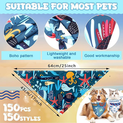 150 Pcs Ocean Dog Bandanas Bulk Summer Pet Bibs Triangle Ocean Themed Pet Scarf - Image 2