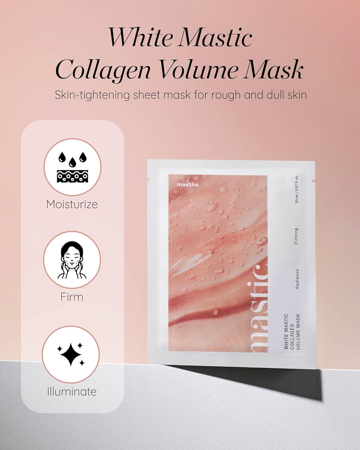 MASTINA White Mastic Face Mask (Collagen Volume, 4 pc) Premium Korean Skin Care for Elasticity & Radiance Rough Sagging Skin White Mastic Hyaluronic Acid
