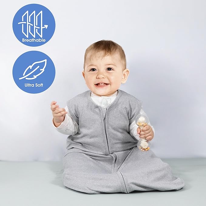 Baby Sleep Sack 6-12 Months Baby Wearable Blanket 100% Rayon Cotton 2-Way Zipper Toddler Sleeping Sack，Comfy Soft Lightweight TOG 0.3(grey)