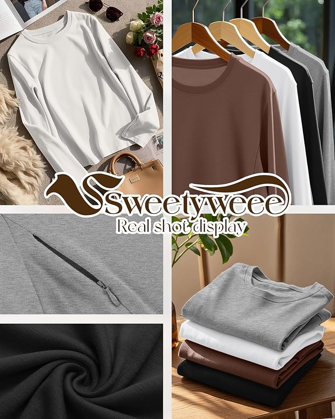 4 Pack Women's Nursing Breastfeeding Tops, Long Sleeve Maternity Shirts Loose Fit Hidden Zipper Pregnancy Clothes