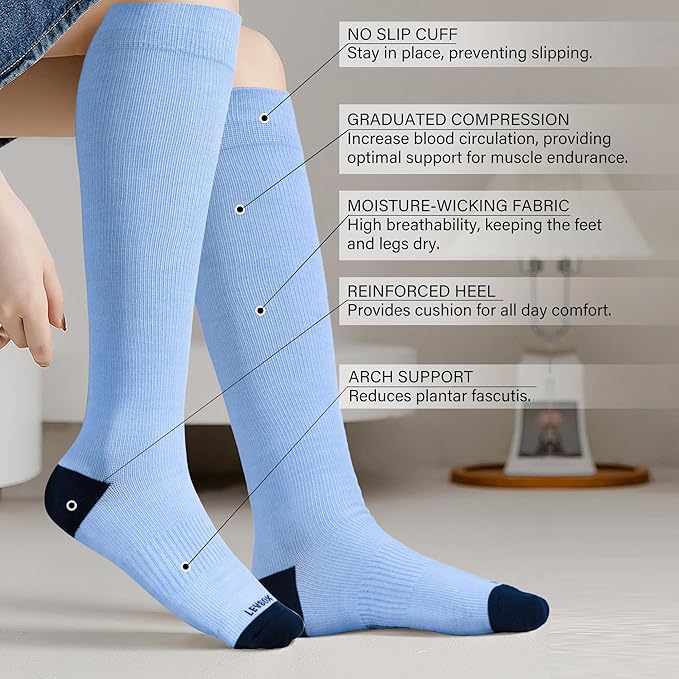 LEVSOX Viscose Made from Bamboo Compression Socks for Pregnant Women 20-30 mmHg Knee High Cute Mens Supports Socks for Travel