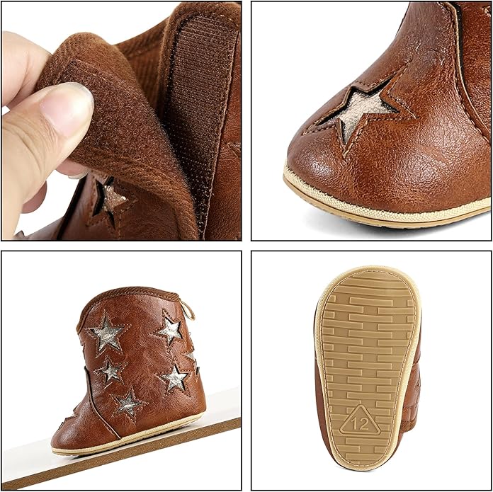 MK MATT KEELY Leather Western Boots Cowboy Bootie Soft Sole Non-Slip Crib Shoes for Baby Infant Toddler Girls Boys Newborn