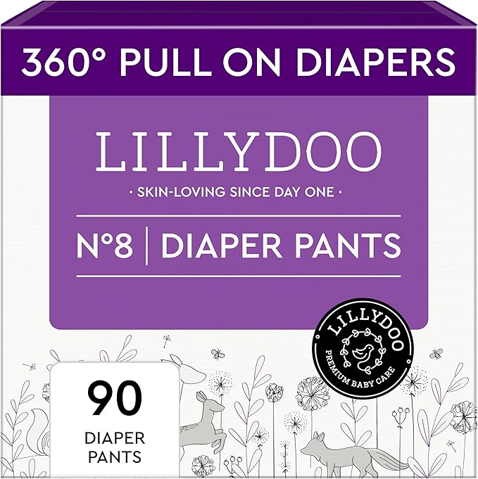 LILLYDOO Diaper Pants Toddlers - Size 8 (37+ lbs), Half-Monthly Supply (90 Count), Skin-Friendly, Ultrasoft, Chlorine-Free & Absorbent Diaper Pants