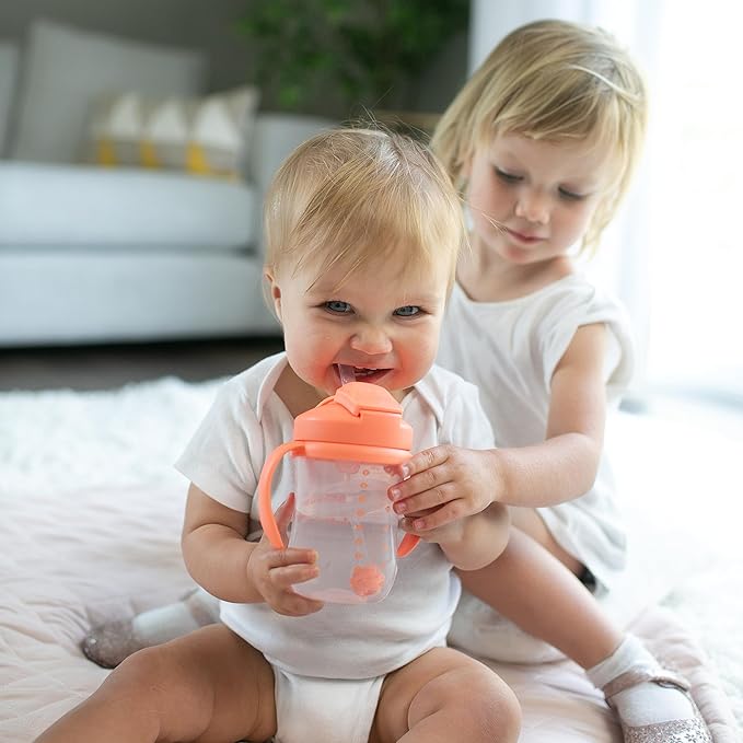 Dr. Brown's Milestones Baby's First Straw Cup, Training Cup with Weighted Straw, 9oz/270mL, Coral, BPA Free, 6m+ (Pack of 12)