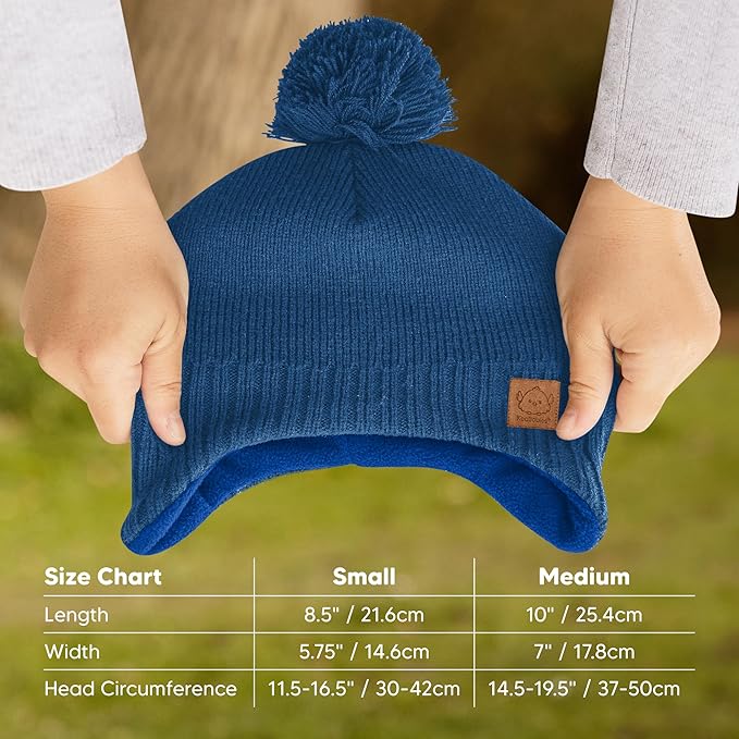 Baby Beanies, Baby Hats for Boys, Girls - Cute Toddler Winter Hat, Soft & Stretchy Beanies for Infant, Newborn 6-36 months, Cozy & Warm with Earflap Muff & Pom (Cobalt)