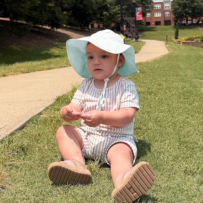 HONGTEYA Baby Sun Hat Toddler Girl Beach Hat Adjustable Outdoor Summer Hat UPF 50+ Sun Protection Wide Brim Infant Kids