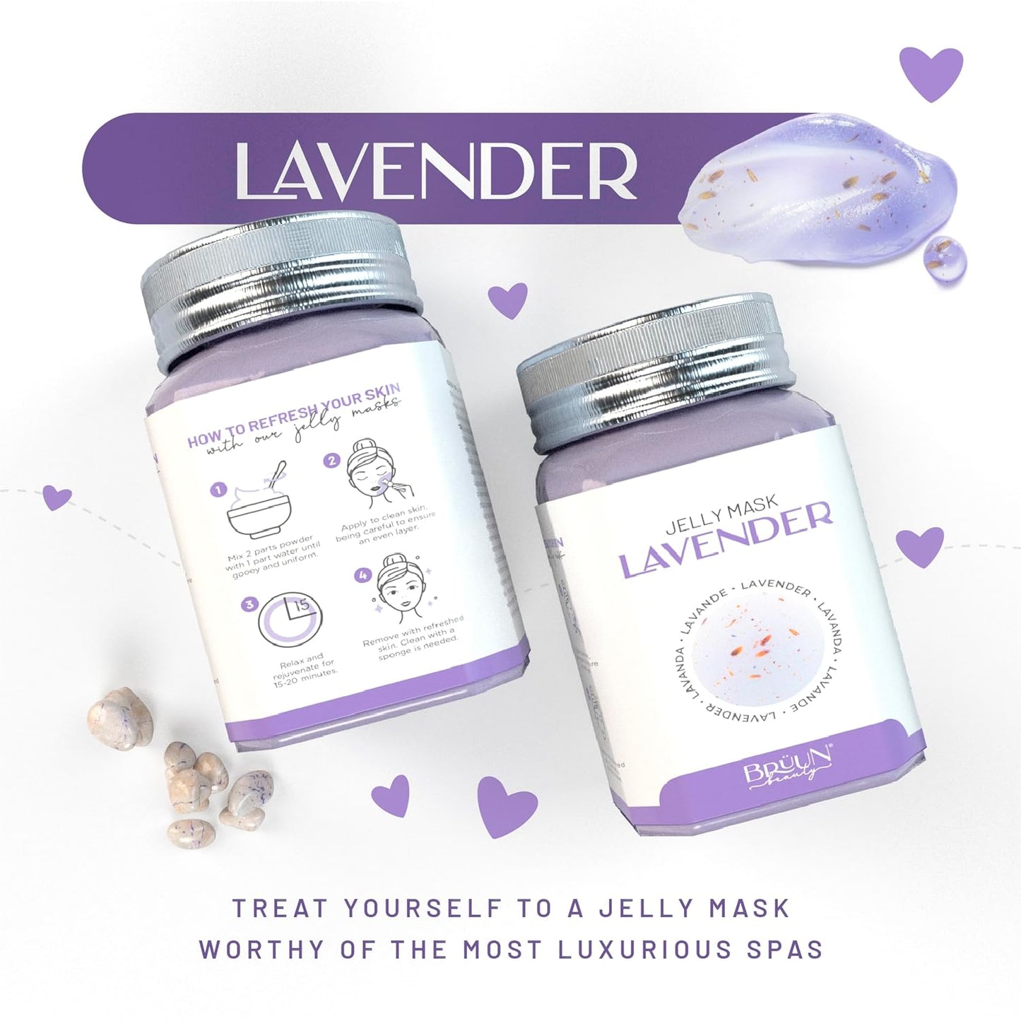 BRÜUN Peel-Off Lavender Jelly Mask for Face Care – A 23 fl oz Rubber Mask Jar for 30 to 35 Treatments – A Skin Care Moisturizing Gel Mask of Spa Set for Men, Women and Adults