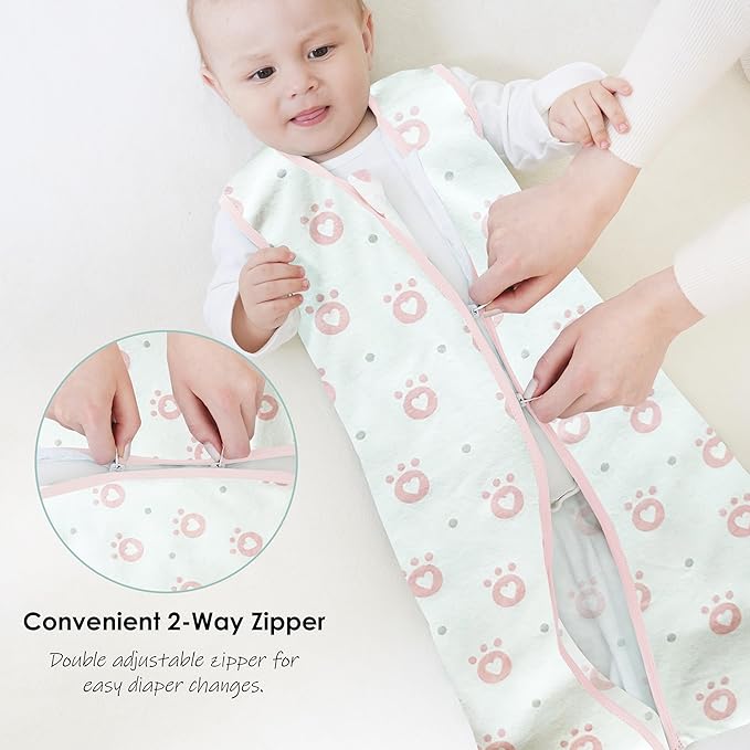 Cute Castle Baby Sleep Sack 12-18 Months - Lightweight 100% Cotton 2-Way Zipper TOG 0.5 Infant Wearable Blanket, Newborn Essentials Toddler Sleep Clothes, 3 Pack(Pink, Bear, Bear Claw)