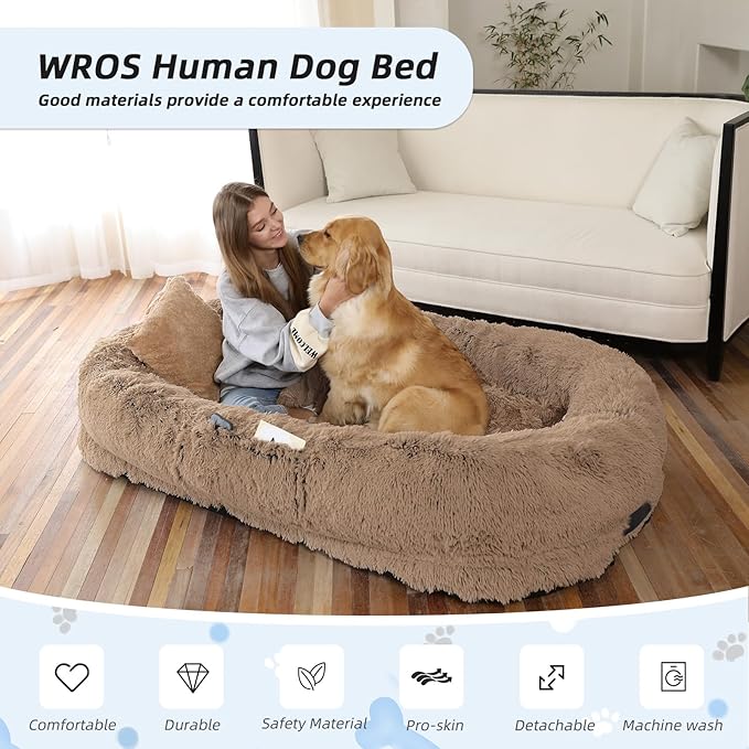 Human Dog Bed, Large Dog Beds for Humans Size Fits You and Pets, Washable Faux - Image 2