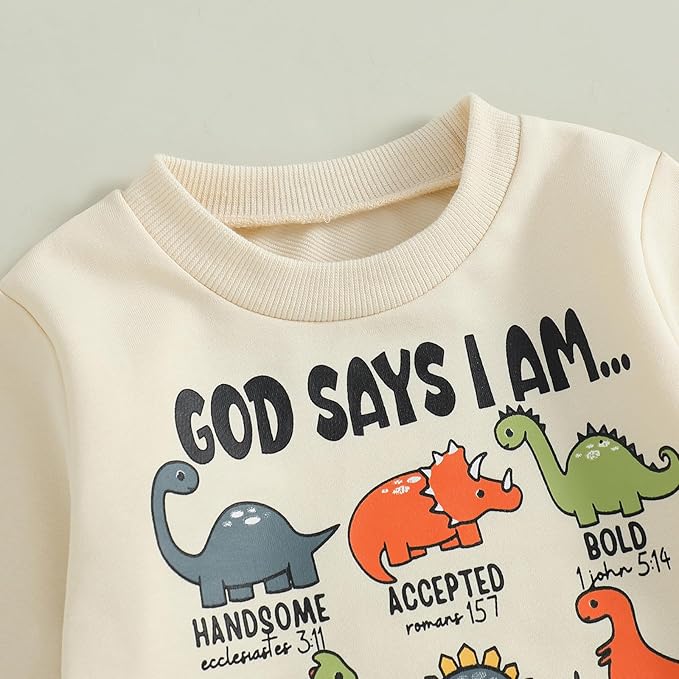 Nyapruwe Toddler Baby Boy Fall Outfit Funny Print Long Sleeve Sweatshirt Joggers Pants Set Kids Warm Winter Clothes