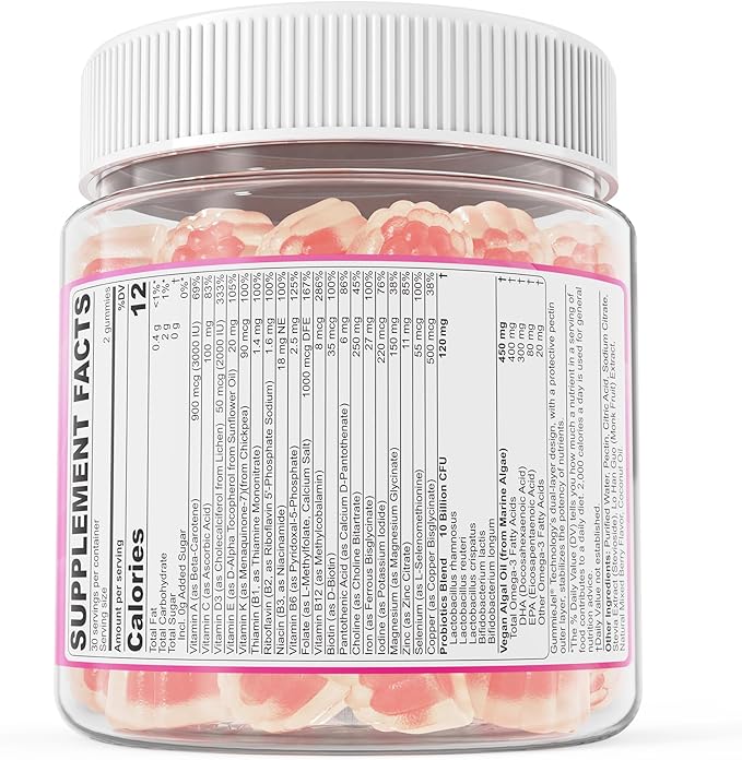 Prenatal Multivitamin Gummy for Women w/Methylfolate 1mg, Iron Choline Omega-3(DHA+EPA), Prenatal Vitamins for Women Gummies, Postnatal Vitamins | Before,During & After Pregnancy, Sugar Free,120Cts