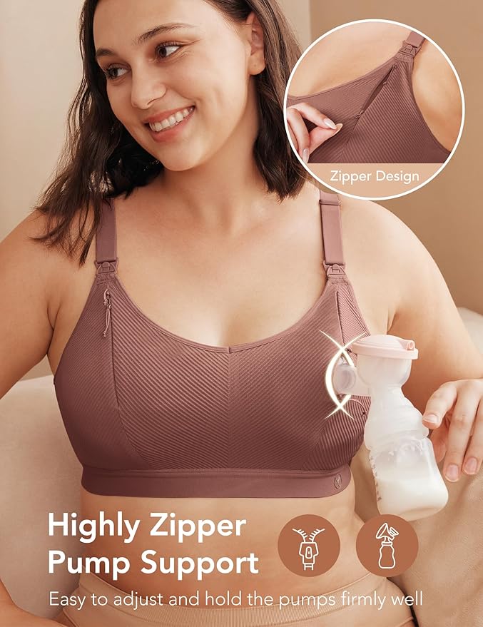 Pumping Bra Hands Free Zip Opening Seamless Nursing Bras for Breastfeeding High Support Nursing & Pumping Bra in One