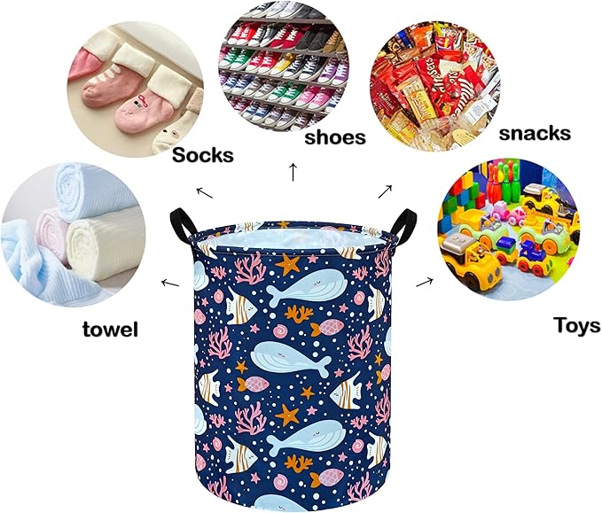 Round Laundry Hamper Storage Basket Laundry Organizer Hamper Storage Bins Clothes and Toys Box Nursery Hamper Gift Basket For Kids with Handles