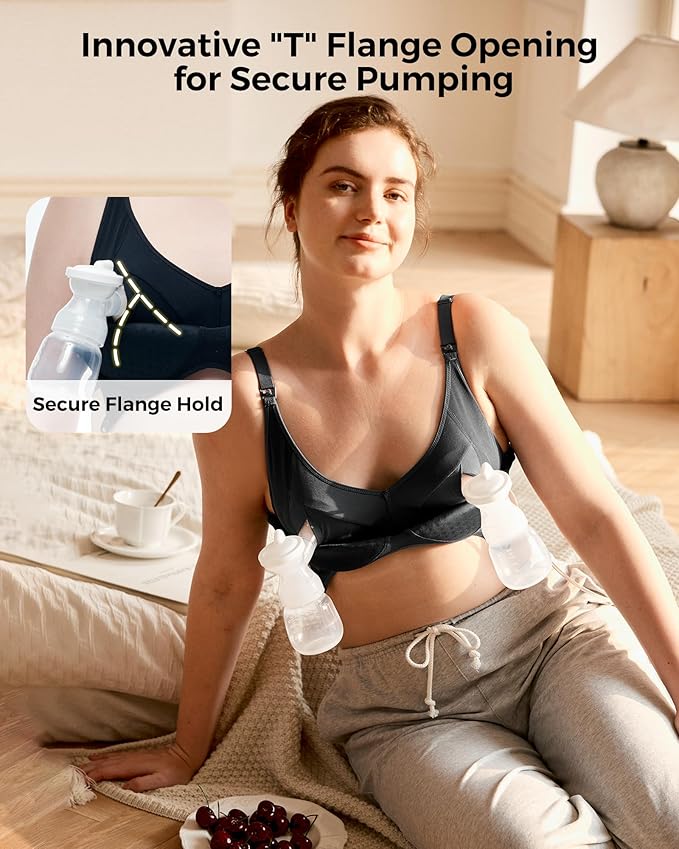 Momcozy Hands-Free Pumping Bra, Wireless & Seamless HF010 Breast Pump Bra, Breathable Tencel™ Fabric & Fully Fixed Cups