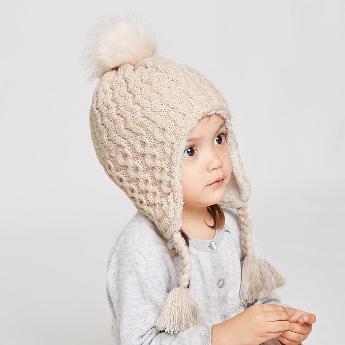 LANGZHEN Toddler Kids Infant Winter Hat,Earflap Knit Warm Cap Fleece Lined Beanie for Baby Boys Girls