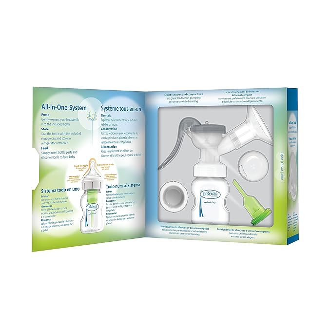 Dr. Brown's Manual Breast Pump with SoftShape 100% Silicone Shield (B,25mm flange) & Anti-Colic Options+ Wide-Neck Baby Bottle 5 oz/150 mL,with Level 1 Slow Flow Nipple