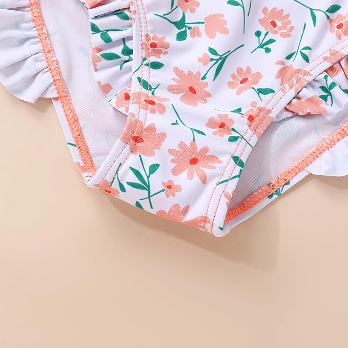 Toddler Swimsuit Girl Color Block Stripe Swimwear Baby Girl Summer Beach Bathing Suits Bikini Set with Ruffled Edges