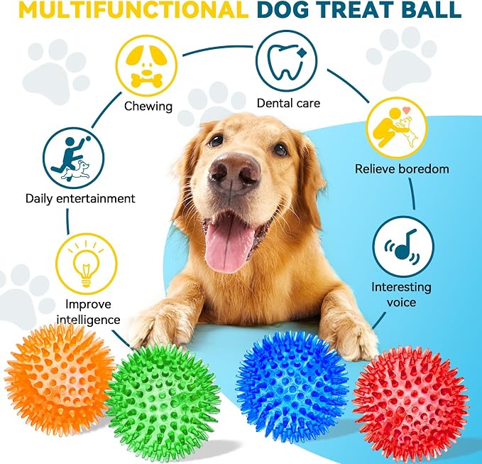 SHARLOVY 3'' Squeaky Balls for Small Dogs, 4 Colors Spiky Dog Balls for Puppy - Image 2