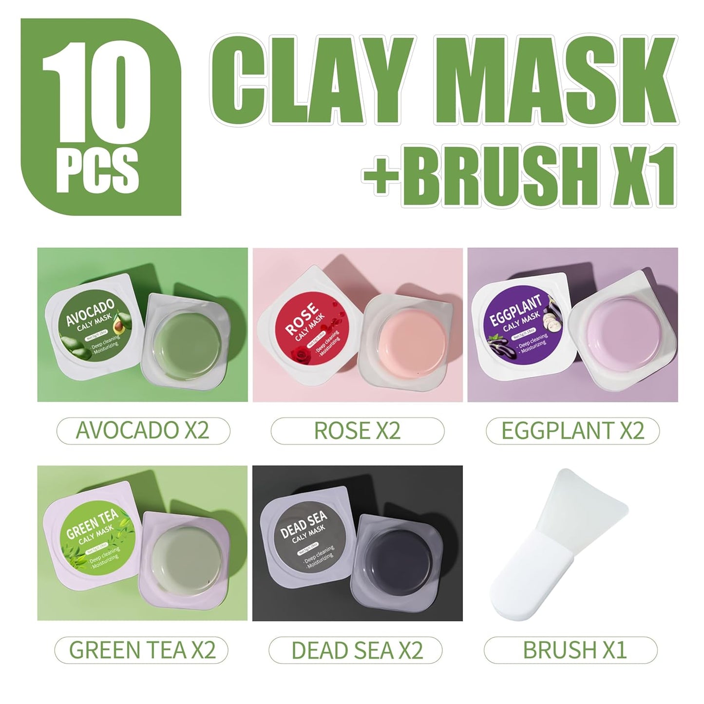 10 Pods Clay Facial Mask Set - Rose, Green Tea, Eggplant, Avocado, Dead Sea Mud, Mud Mask Deep Pore Cleansing Acne Blackhead Removal Men & Women Face Mask Skin Care,Two To Three Times A Week.