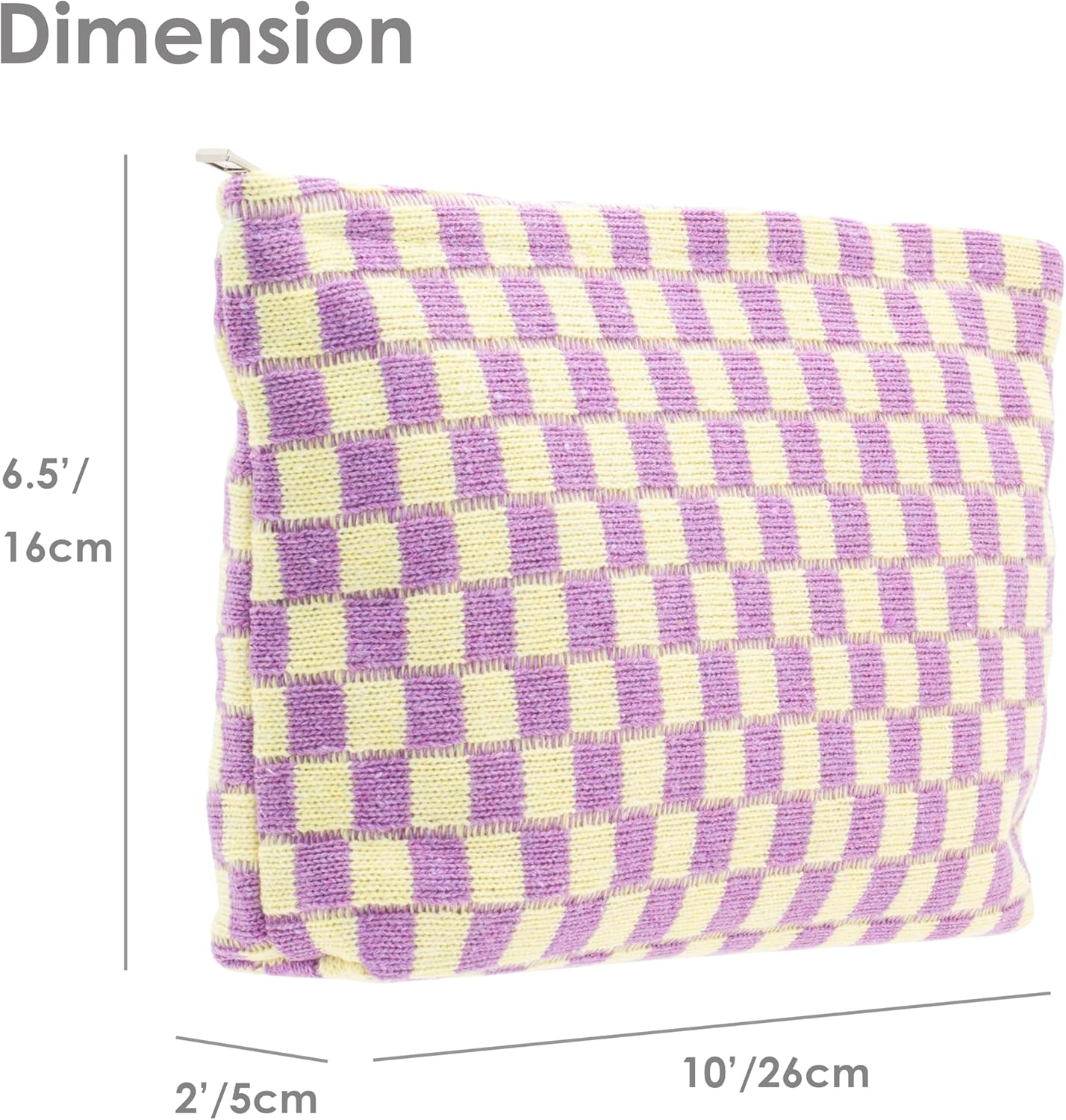 PAZIMIIK Knitted Checkered Makeup Bag Large Zipper Make Up Accessory Pouch for Purse Cosmetic Brush Bag for Travel Essential,Purple