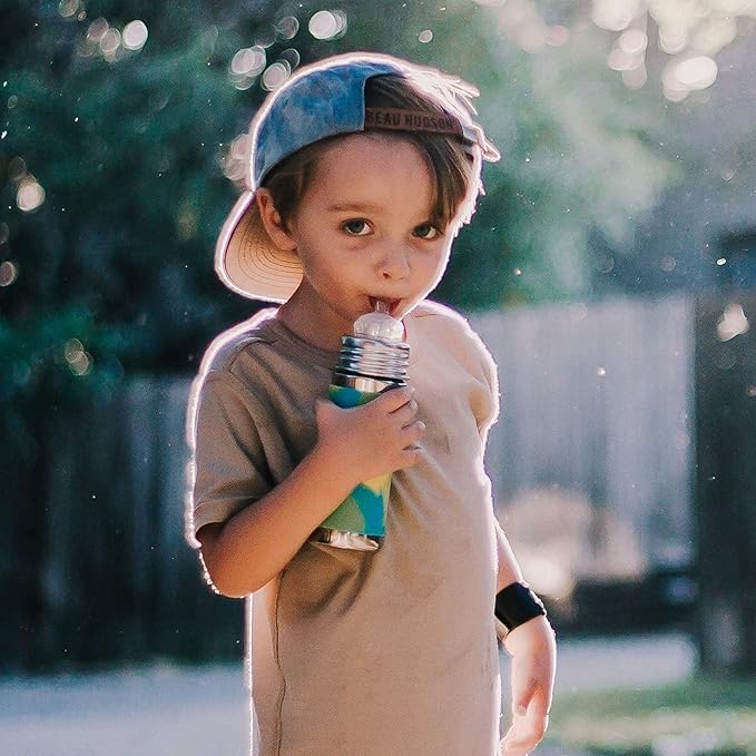 Pura Kiki 11oz/325ml Stainless Steel Sippy Cup Bottle w/Sleeve, Plastic-Free MadeSafe Certified, Medical-Grade XL Silicone Sipper Spout Fast Flow Rate for Kids, Toddlers, Babies & Infant - Aqua Swirl