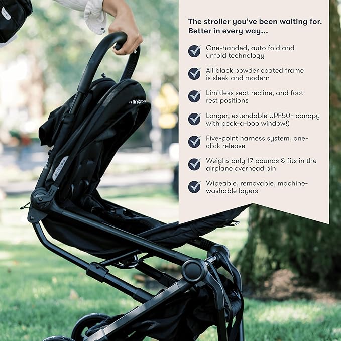 Colugo Compact Stroller+ Lightweight Foldable Travel Stroller for Airplane, Baby Toddlers & Infants with New One-Hand Fold, Reclining Seat, Rain Cover, Carry Backpack & Cup Holder (Black)
