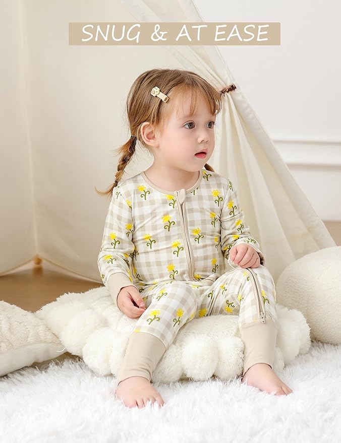 JunNeng Baby Girl Viscose from Bamboo Sleeper with Mitten Cuffs, 2 Way Zipper Romper, Sleep N' Play Pajamas 0-18 Months