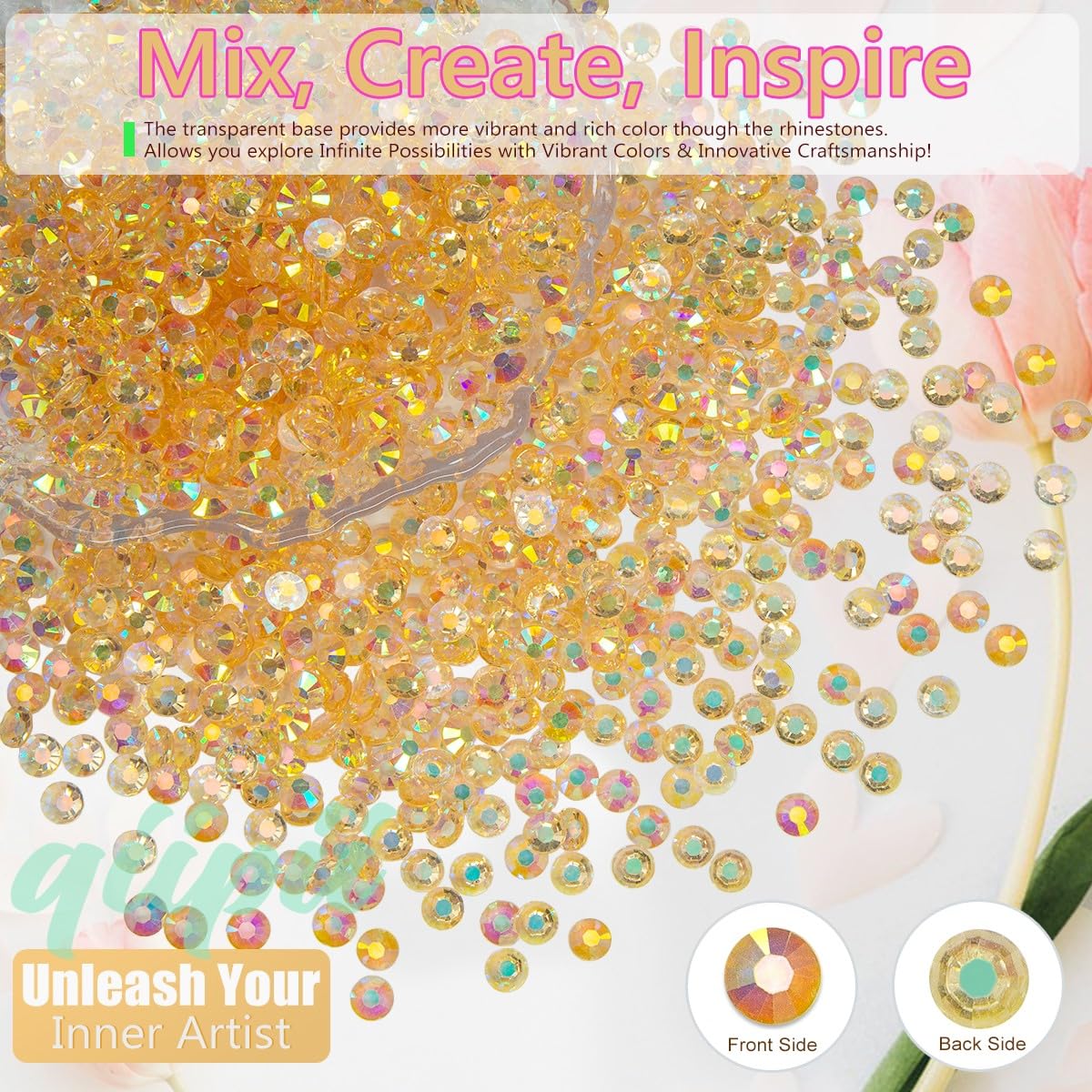 16000PCS Light Champagne AB Resin Rhinestones for Crafting 3mm 4mm 5mm Jelly Stones Bulk SS10 SS16 SS20 Diamonds Crystals Gems Charms for Nails Face Eyes Makeup Tumblers Bottles Crafts Clothes