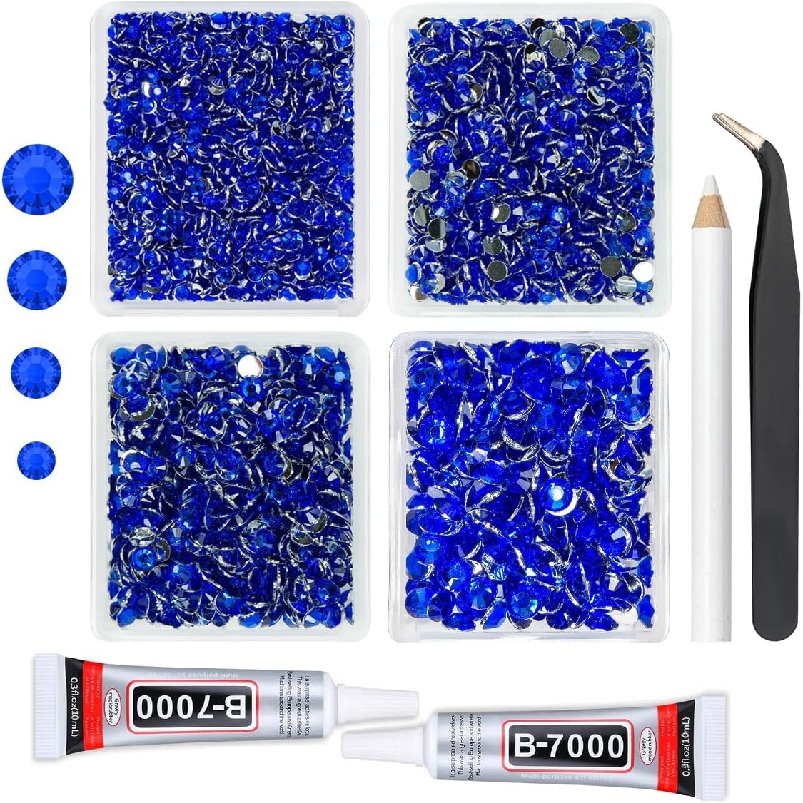 Royal Blue Crystal Resin Rhinestones w B7000 Jewelry Glue for Bedazzling Crafting Sapphire Flatback Stones 3mm 4mm 5mm 6mm Diamonds Crystals Gems Charms for Nails Face Makeup Tumblers Crafts