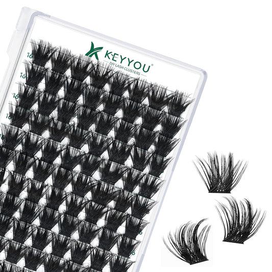 Lash Clusters 96pcs Individual Lashes D Curl 16mm Eyelash Clusters KEYYOU Volume Wispy Lash Extension Soft&Comfortable Easy DIY at Home(Y22,D-16mm)