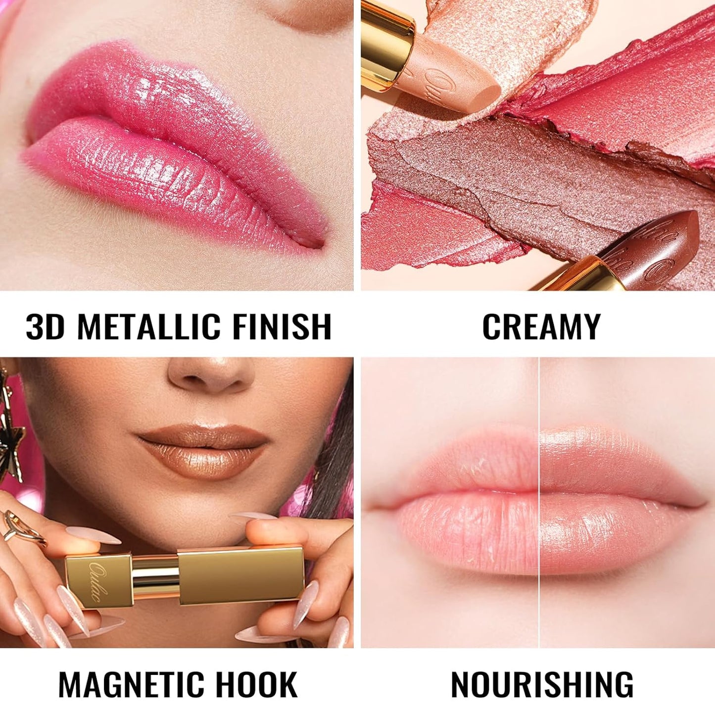 Oulac Glitter Lipstick for Women with Metallic 3D Shine Lightweight Hydrating Formula, High Impact Lip Color, Vegan Beauty, Full Coverage Lip Makeup, Christmas Gifts for Women, Viva La Vida(25)