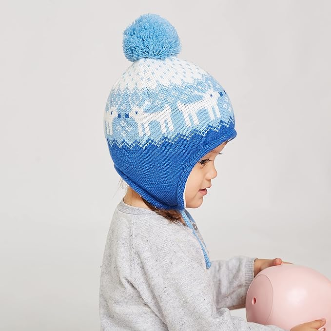 LANGZHEN Toddler Kids Infant Winter Hat,Earflap Knit Warm Cap Fleece Lined Beanie for Baby Boys Girls