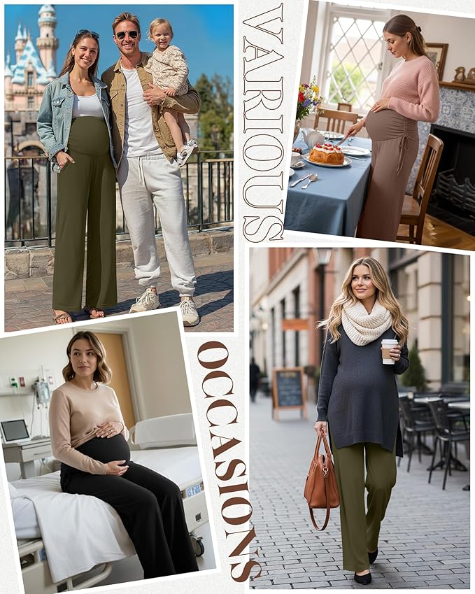 Neer 3 Pack Women's Maternity Pants Over The Belly Loose Pregnancy Pants Stretchy Lounge Wide Leg Trousers with Pockets