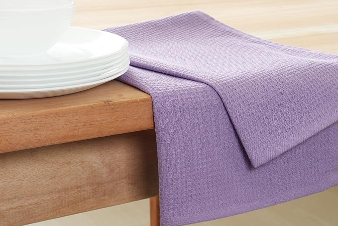 PurpleEssences Waffle Weave Kitchen Towel, 100% Cotton - 15 x 25 Inches, with Hanging Loop Ultra Soft Absorbent Quick Drying Dish Cloth, Tea and Hand Towels, 4 Pack - Fall Thanksgiving - Lavender