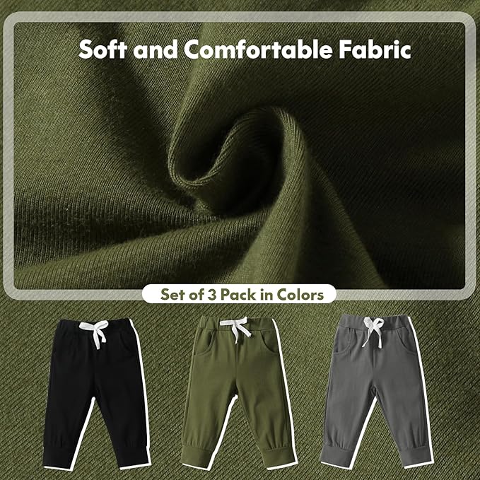 DREAM BUS Pack of 3 Toddler Jogger Pants with Pocket Toddler Boy Sweatpants Baby Boy Pants Infant Newborn Leggings