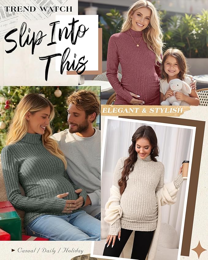 3 Pack Maternity T-Shirts Pregnancy Tops Women Sweater Long Sleeve Turtleneck Ribbed Finger Sleeve Outfits