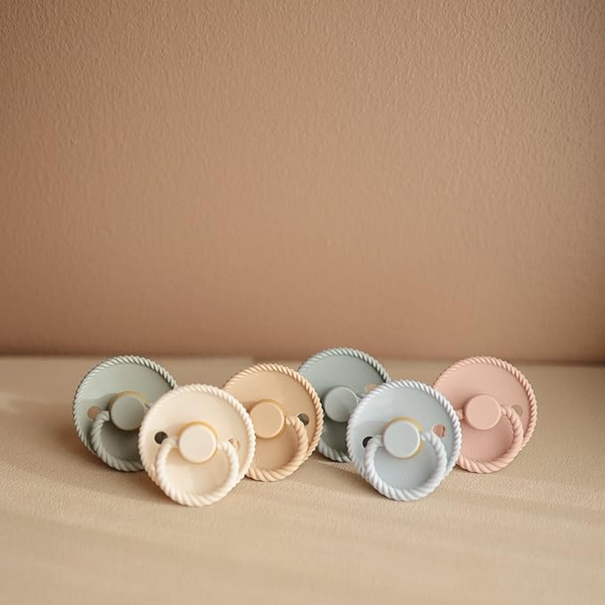 FRIGG Rope Natural Rubber Baby Pacifier | Made in Denmark | BPA-Free (Ocean View/Powder Blue, 6-18 Months)