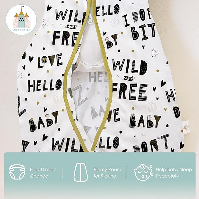 Cute Castle Baby Sleep Sack 12-18 Months - Lightweight 100% Cotton 2-Way Zipper TOG 0.5 Infant Wearable Blanket, Newborn Essentials Toddler Sleep Clothes, 3 Pack(Honey, Dinosaurs, Letters)