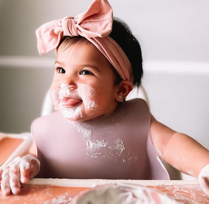 Moonkie Silicone Baby Bibs Set Of 2 | BPA Free Waterproof | Soft Flexible Adjustable Silicone Bibs for Babies & Toddlers(Ether/Muted)