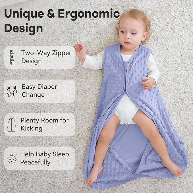Fleece Baby Sleep Sack 6-12 Months with Plush Dots 1.5 Tog Baby Wearable Blanket with 2-Way Zipper Warm Sleeping Sack for Toddler Infant Newborn - Medium, Taro Purple
