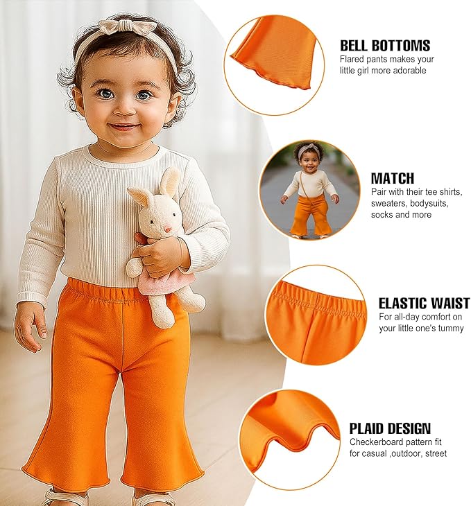 SOBOWO Checkered Baby Girl Flare Pants 3 Pack Toddler Bell Bottoms Plaid Ruffle Leggings Pants Fall Winter Outfits Size 6M-4T