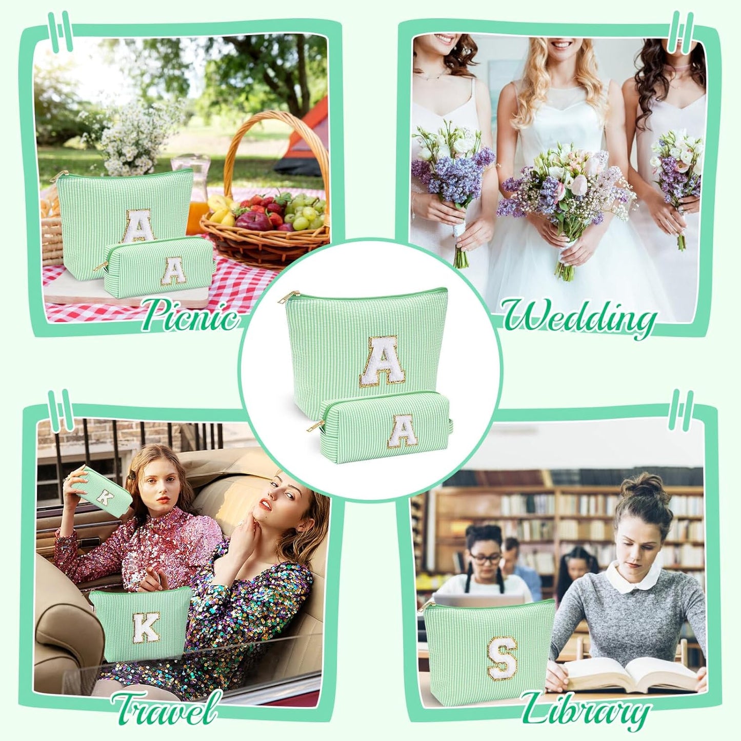 YOOLIFE Cute Makeup Bag for Girls Women - Teenager Girl Gift Ideas | Initial Make Up Bag | Personalized Gifts for Women Friends | Skin Care Bag | Mothers Day Gifts | Tween Girls Trendy Stuff J